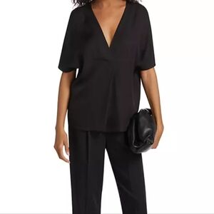 VINCE Elegant Black V-Neck Black Blouse